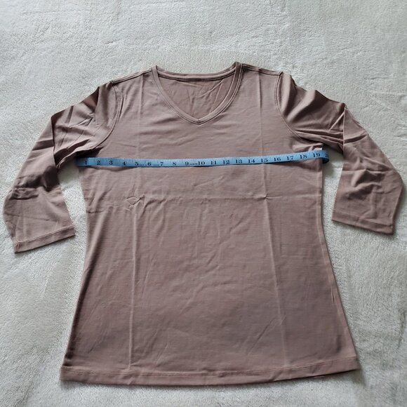 Woolx Elena V Neck 3/4 Sleeve Wool Blend Top Mocha Meringue Small - Picture 7 of 12